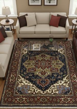 7'10 X 9'10 Hand Knotted Navy Geometric Heriz Serapi Wool Rug