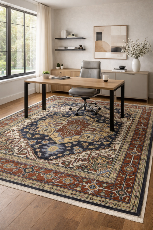 Dark Purple-navy Geometric 8X10 Heriz Serapi Oriental Rug