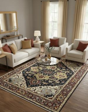 Dark Purple-navy Geometric 9X12 Heriz Serapi Oriental Rug