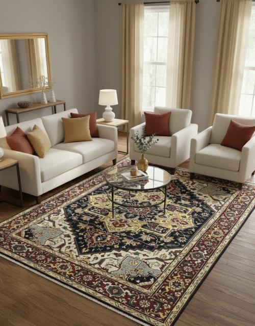 Dark Purple-navy Geometric 9X12 Heriz Serapi Oriental Rug