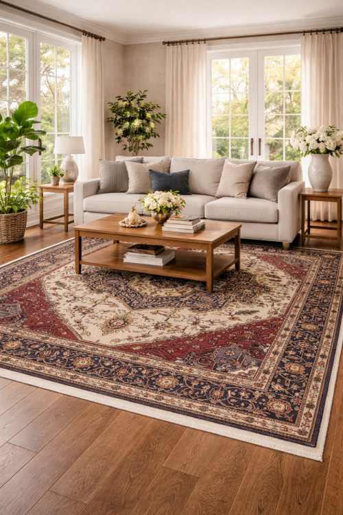 8'11 X 11'9 Heriz Serapi Cream Hand Knotted Wool Rug