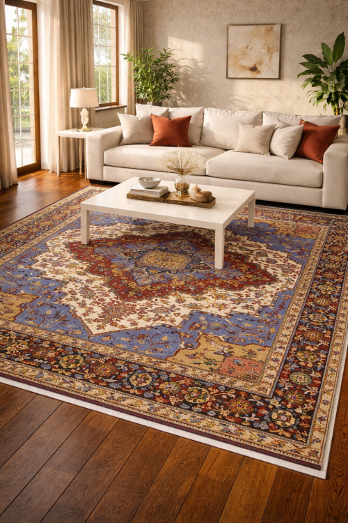 Blue Geometric 9X12 Heriz Serapi Oriental Rug