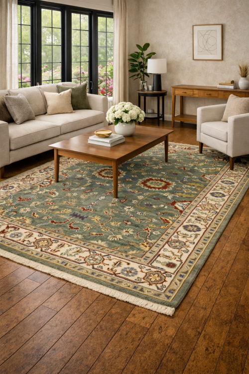 Green Floral Traditional 6X9 Chobi Oriental Rug