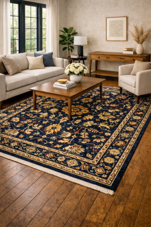 Dark Navy Floral 6X9 Indo-Mahal Oriental Rug