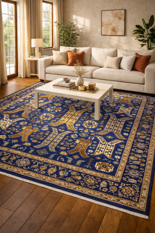 Blue Tribal Geometric 8X10 Oriental Rug