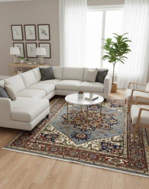 Light Blue Floral 9X12 Heriz Serapi Oriental Rug