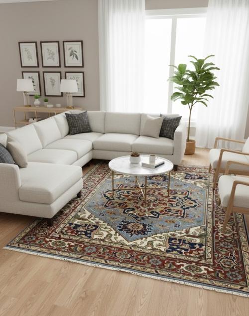 Light Blue Floral 9X12 Heriz Serapi Oriental Rug