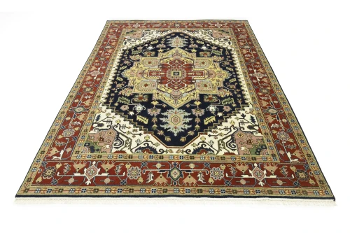 Dark Navy Floral 9X12 Heriz Serapi Oriental Rug