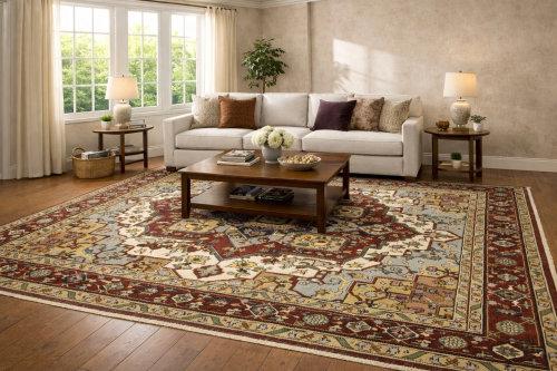 Cream Floral 9X12 Heriz Serapi Oriental Rug