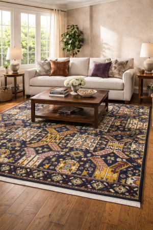 Dark Navy Tribal Geometric 8X10 Oriental Rug