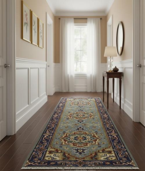 Gray Floral 3X8 Heriz Serapi Oriental Runner Rug