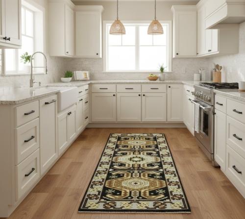 Charcoal Geometric 3X6 Traditional Serapi Oriental Rug