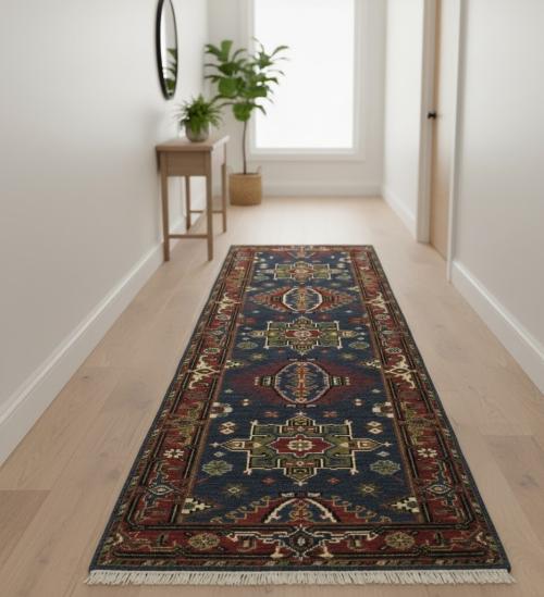 Gray Geometric 3X8 Indo-Karajeh Oriental Runner Rug