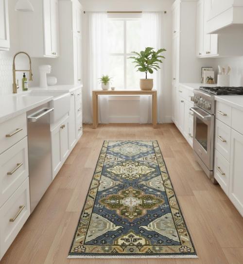 Gray Floral 3X8 Traditional Heriz Serapi Oriental Runner Rug