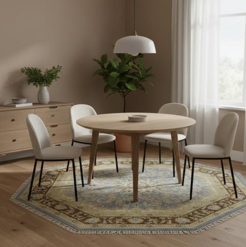 Blue-gray Floral 6X6 Traditional Oushak Oriental Octagon Rug