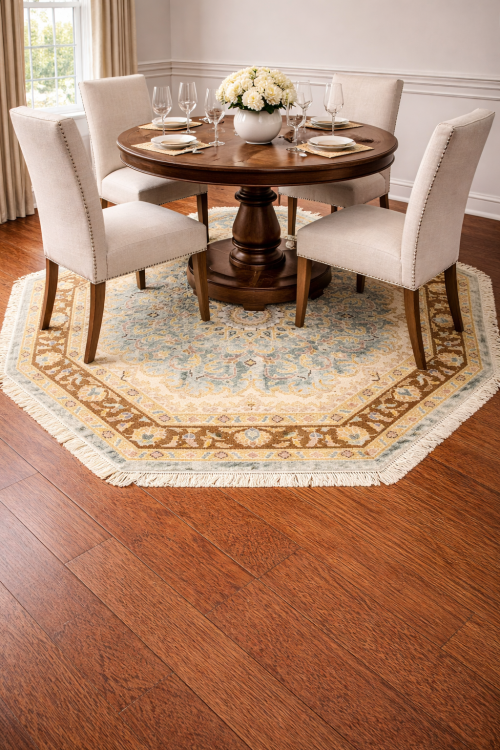 Teal Floral 6X6 Traditional Oushak Oriental Octagon Rug