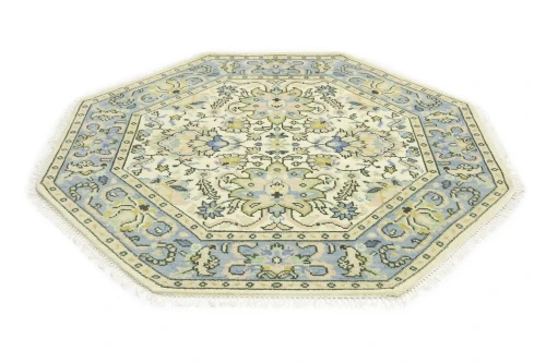 Cream Floral 6X6 Traditional Oushak Oriental Octagon Rug
