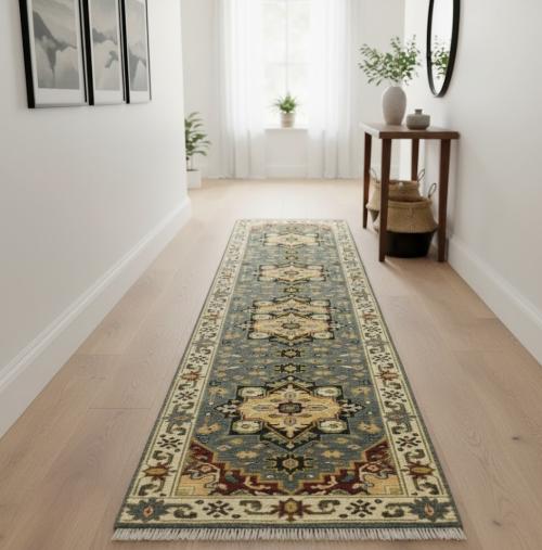 Gray Floral 2'6X10'4 Heriz Serapi Oriental Runner Rug