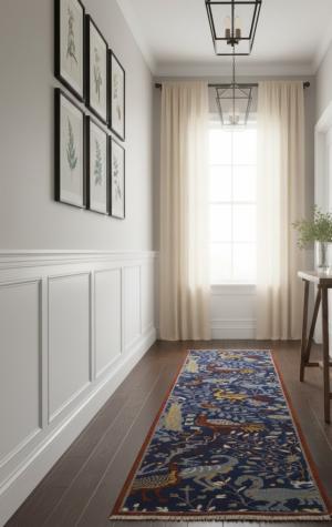 Blue Pictorial 3X12 Oriental Runner Rug