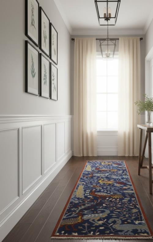 Blue Pictorial 3X12 Oriental Runner Rug