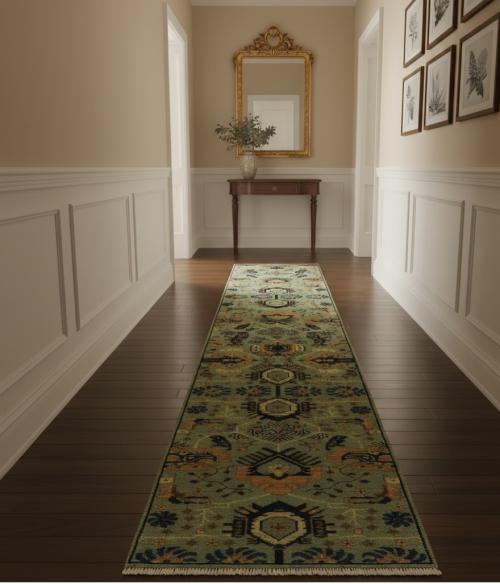 Light Gray Geometric 3X12 Indo-Karajeh Oriental Runner Rug