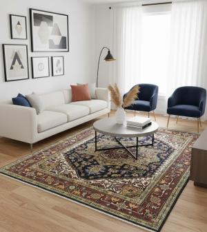 Dark Purple-navy Floral 8X10 Heriz Serapi Oriental Rug