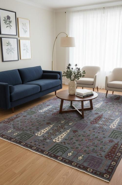 Gray Floral 9X12 Traditional Tree of Life Chobi Oriental Rug