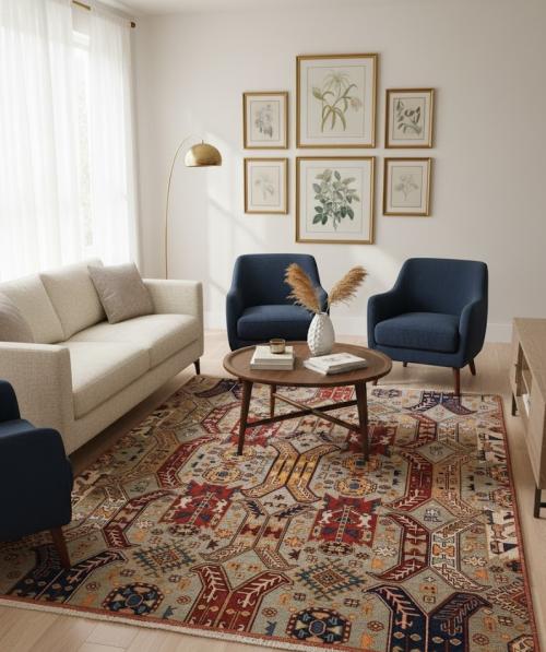 Navy Blue Tribal Geometric 8X10 Oriental Rug