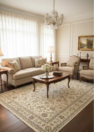 Cream Floral 6'5X9'9 Indo-Nain Oriental Rug