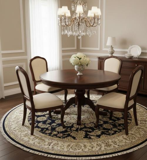 6'11 x 6'11 Hand Knotted Navy Indo-Nain Oriental Wool Round Rug