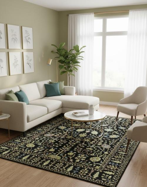 Black Floral 8X11 Osh Chobi Oriental Rug