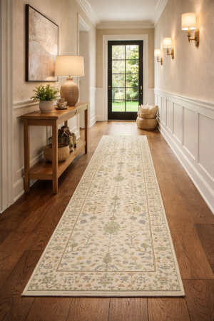 Ivory Floral 2'6X10 Osh Chobi Oriental Runner Rug