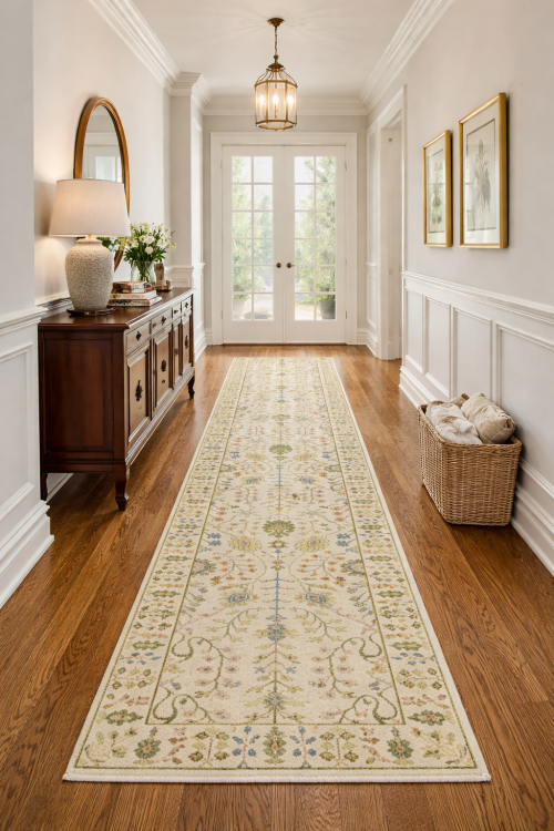 Ivory Floral 3X12 Osh Chobi Oriental Runner Rug