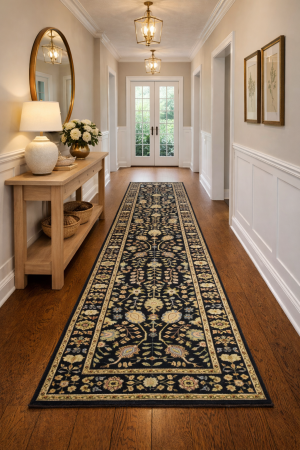 Black Floral 2'6X12'3 Osh Chobi Oriental Runner Rug