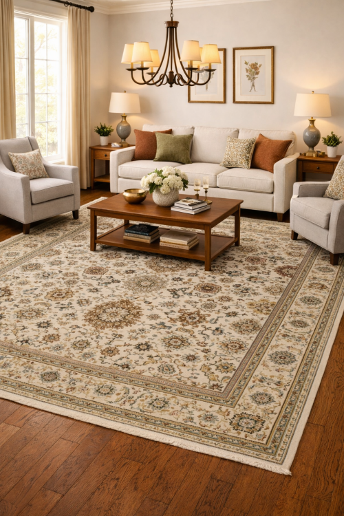 Cream Tribal Geometric 8X10 Indo-Karajeh Oriental Rug