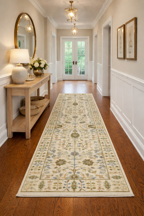 Ivory Floral 2'5X8 Osh Chobi Oriental Runner Rug