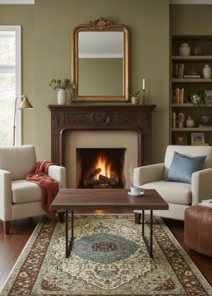 Beige Floral 3X5 Rare Heriz Serapi Oriental Rug