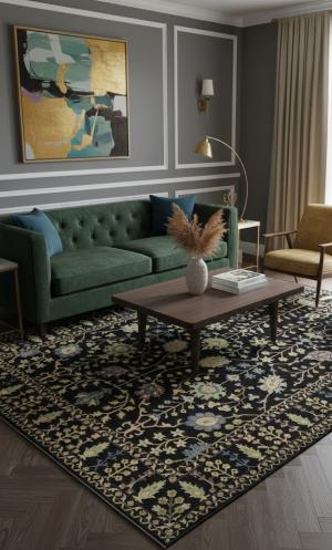 Black Floral 10X14 Osh Chobi Oriental Rug