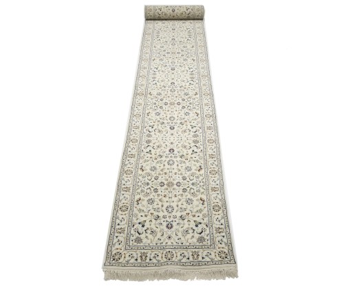 Cream Floral 2'9X20'6 Indo-Nain Oriental Runner Rug