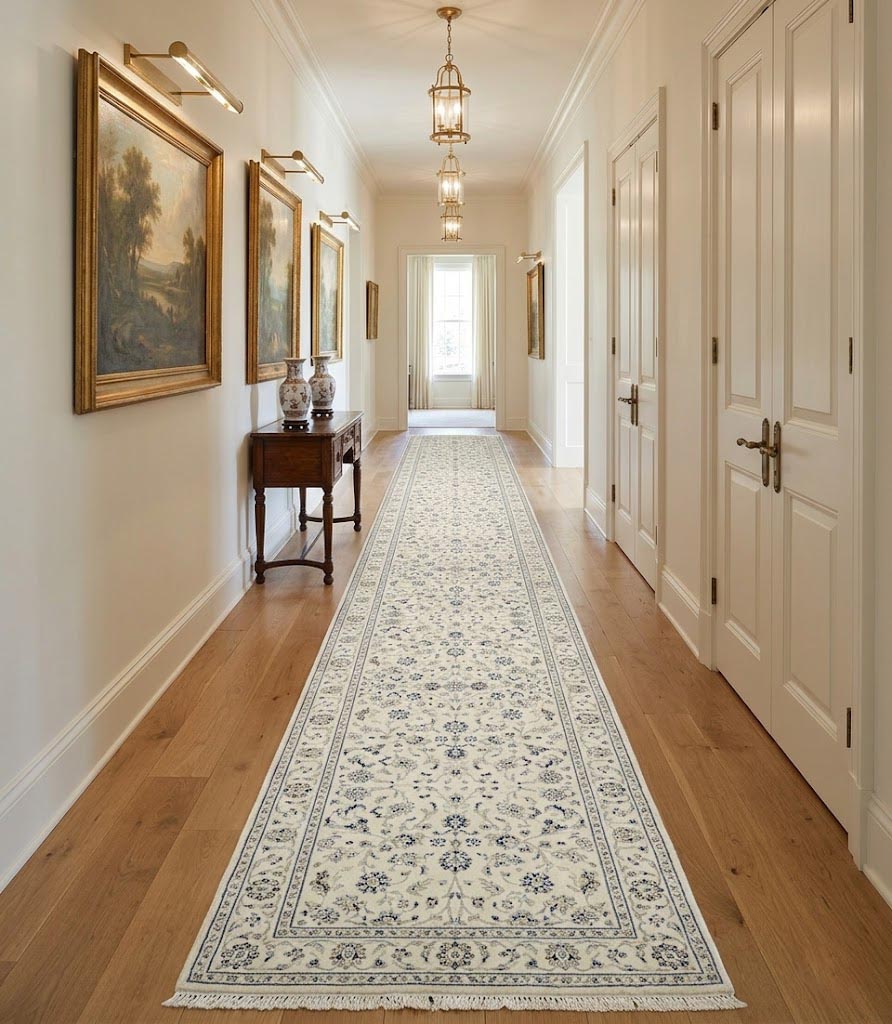 Cream Floral 2'9X20'6 Indo-Nain Oriental Runner Rug - Image 2
