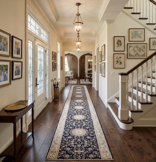 Dark Navy Floral 3X18 Indo-Nain Oriental Runner Rug