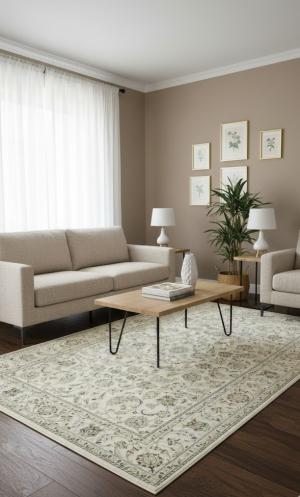 5'9 x 9'2 Indo-Nain Hand Cream Knotted Oriental Wool Rug