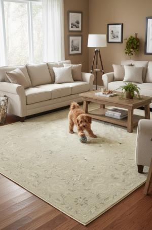 Muted Pinkish Beige Floral 8X10 Transitional Oriental Rug