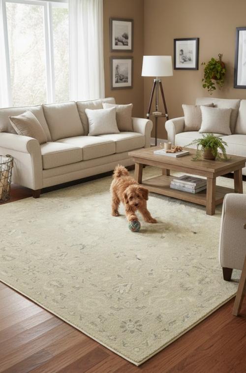 Muted Pinkish Beige Floral 8X10 Transitional Oriental Rug