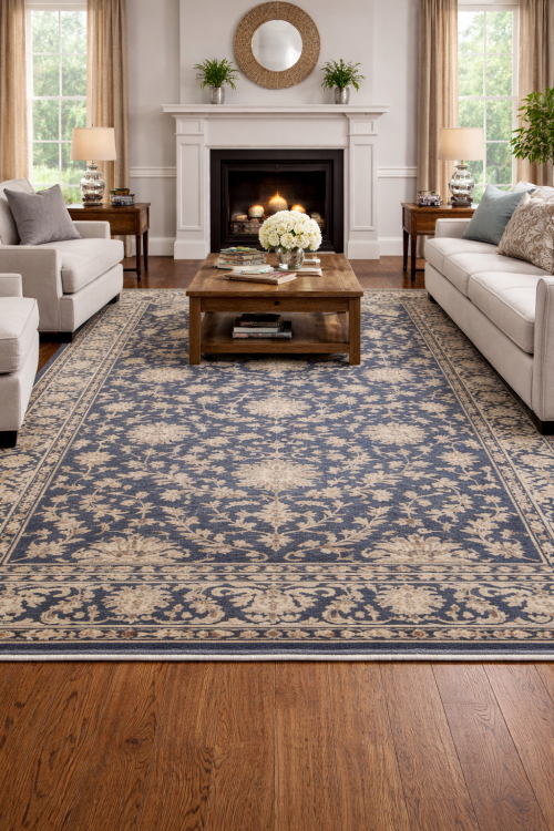 Muted Slate Blue Floral 9X12 Transitional Oriental Rug