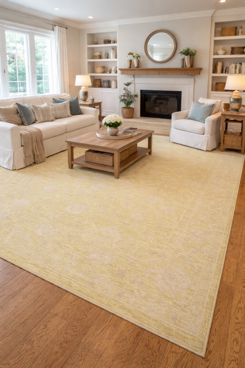 Muted Golden Yellow Floral 12X15 Transitional Oriental  Rug