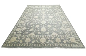 Muted Dark Slate Floral 10X14 Transitional Oriental Rug