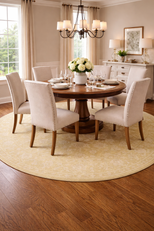 Muted Golden Yellow Floral 8X8 Transitional Oriental Round Rug