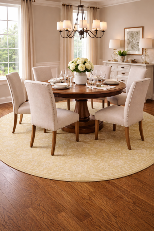 Muted Golden Yellow Floral 8X8 Transitional Oriental Round Rug