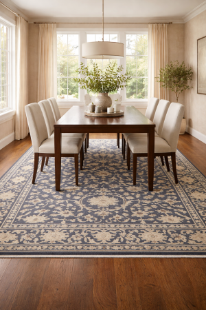 Muted Slate Blue Floral 8X10 Transitional Oriental Rug